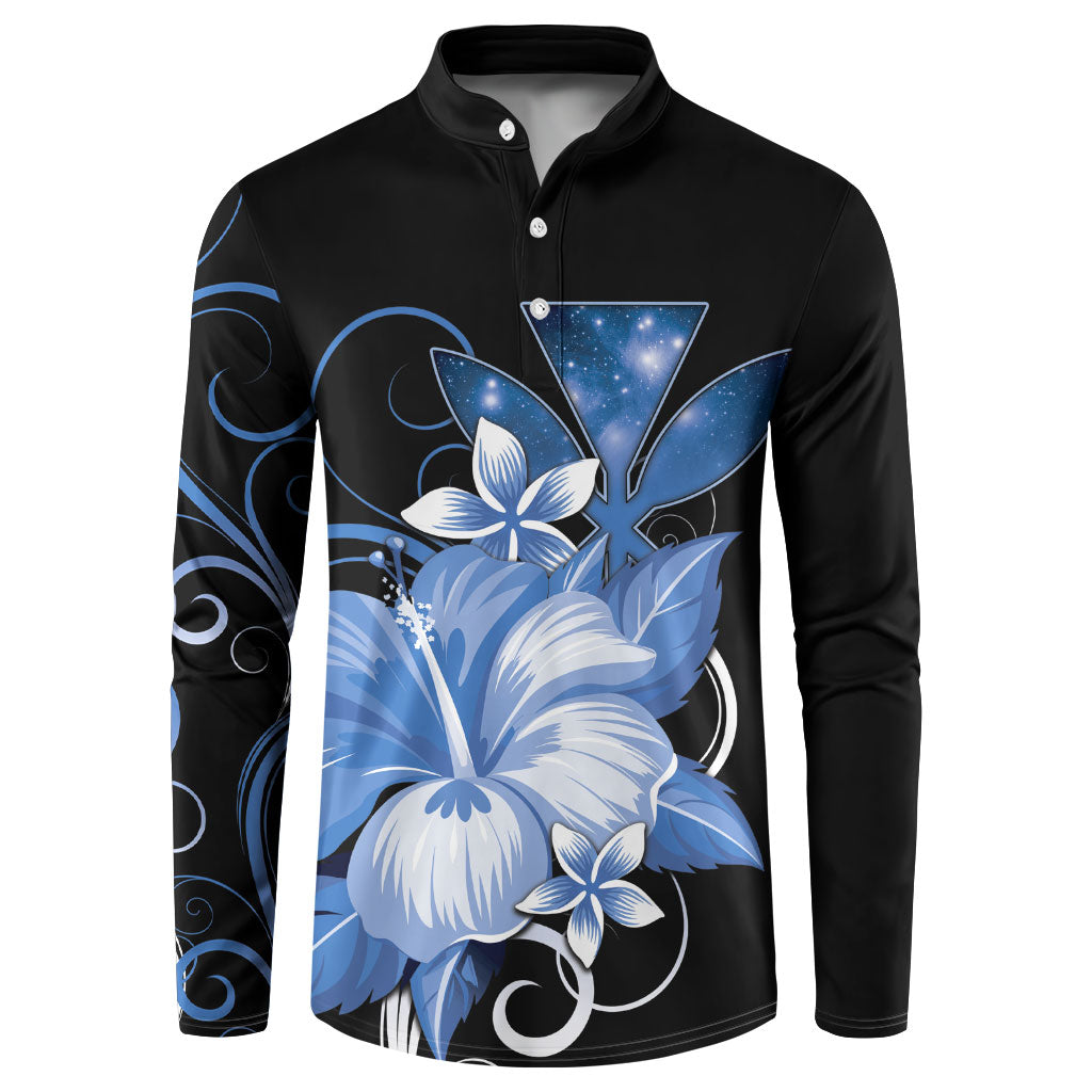 Hawaii Makahiki Kanaka Maoli Button Sweatshirt Blue Hibiscus Floral Vibes