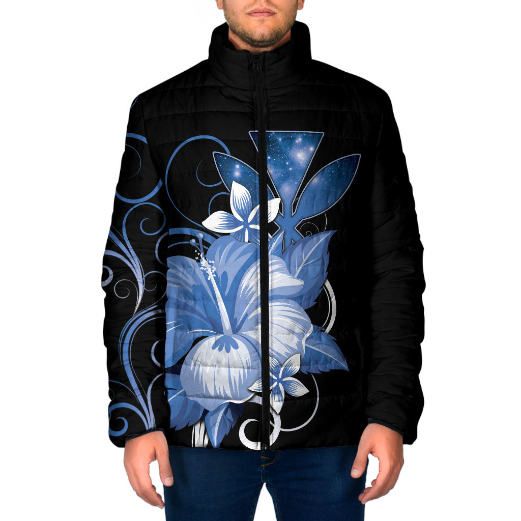 Hawaii Makahiki Kanaka Maoli Padded Jacket Blue Hibiscus Floral Vibes