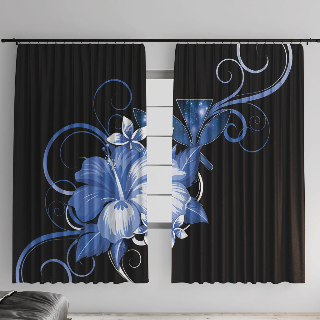 Hawaii Makahiki Kanaka Maoli Window Curtain Blue Hibiscus Floral Vibes LT05 With Hooks Blue - Polynesian Pride