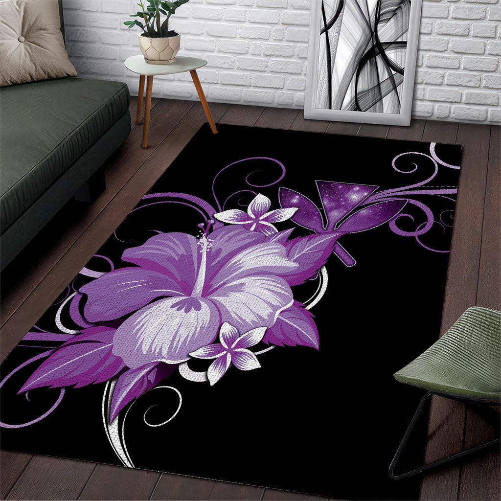 Hawaii Makahiki Kanaka Maoli Area Rug Purple Hibiscus Floral Vibes LT05 Purple - Polynesian Pride