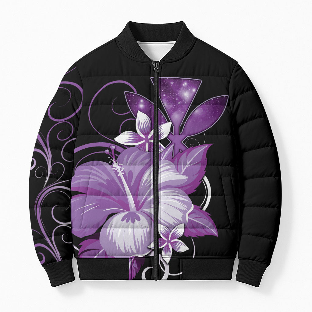 Hawaii Makahiki Kanaka Maoli Bomber Puffer Jacket Purple Hibiscus Floral Vibes LT05 Unisex Purple - Polynesian Pride