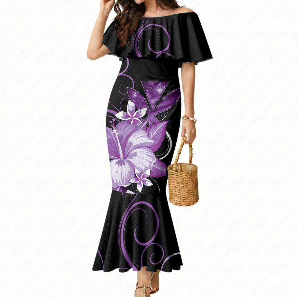 Hawaii Makahiki Kanaka Maoli Mermaid Dress Purple Hibiscus Floral Vibes LT05 Women Purple - Polynesian Pride
