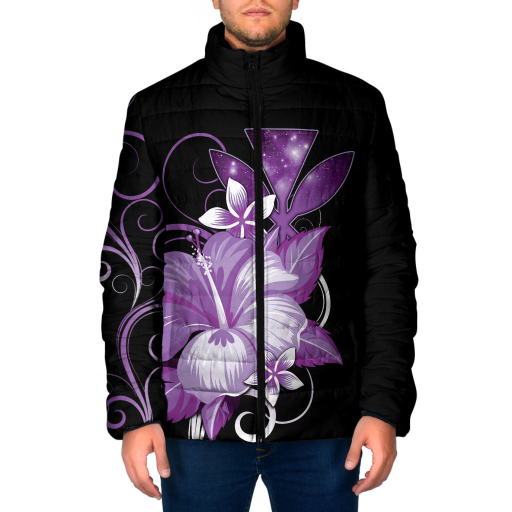Hawaii Makahiki Kanaka Maoli Padded Jacket Purple Hibiscus Floral Vibes