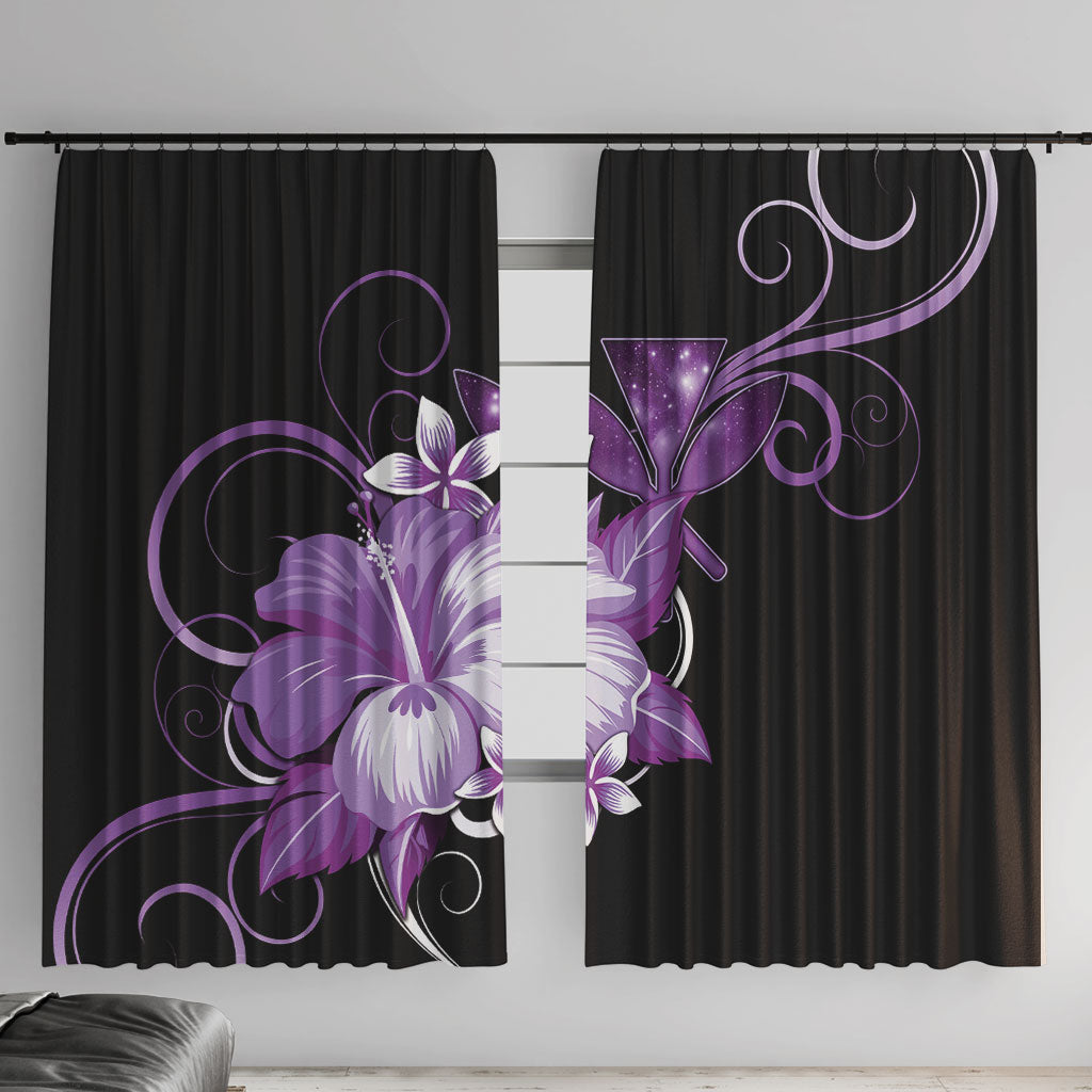 Hawaii Makahiki Kanaka Maoli Window Curtain Purple Hibiscus Floral Vibes LT05 With Hooks Purple - Polynesian Pride