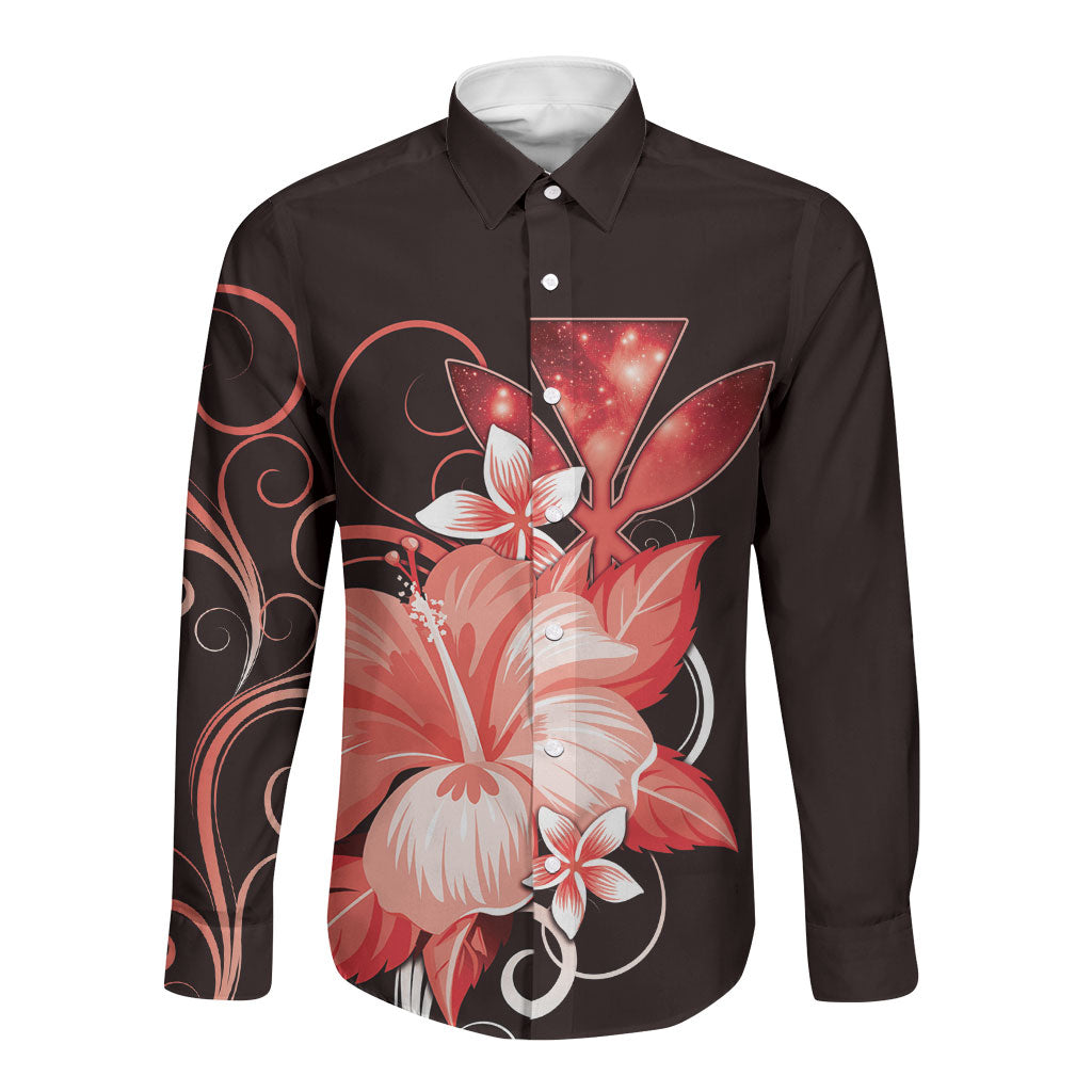 Hawaii Makahiki Kanaka Maoli Long Sleeve Button Shirt Red Hibiscus Floral Vibes LT05 Unisex Red - Polynesian Pride