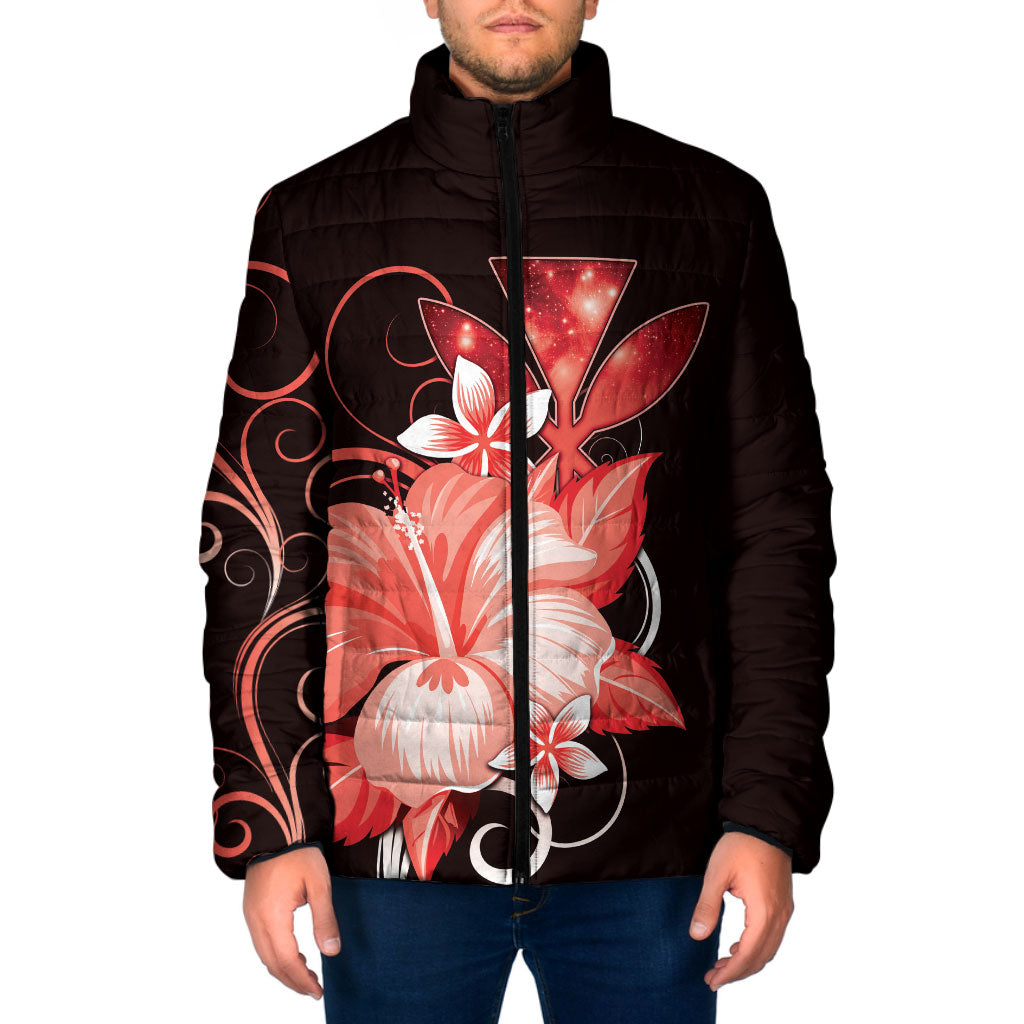 Hawaii Makahiki Kanaka Maoli Padded Jacket Red Hibiscus Floral Vibes