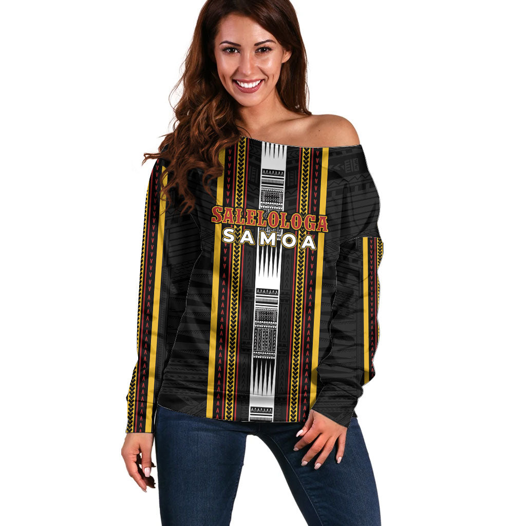 Personalised Salelologa Samoa Off Shoulder Sweater Samoan Tribal Pattern LT05 Women Black - Polynesian Pride