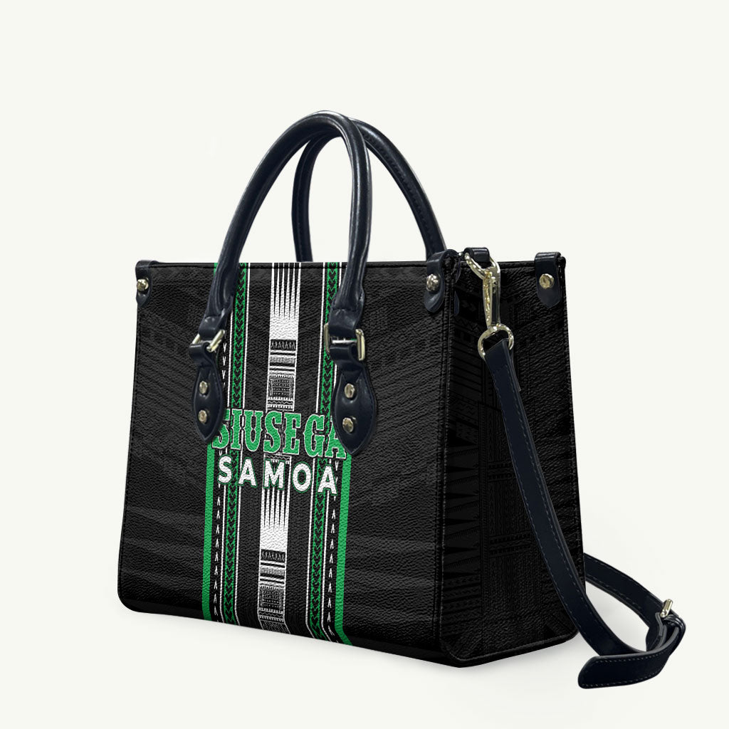 Siusega Samoa Leather Bag Samoan Tribal Pattern LT05 Green - Polynesian Pride