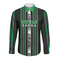 Personalised Siusega Samoa Long Sleeve Button Shirt Samoan Tribal Pattern LT05 Unisex Green - Polynesian Pride