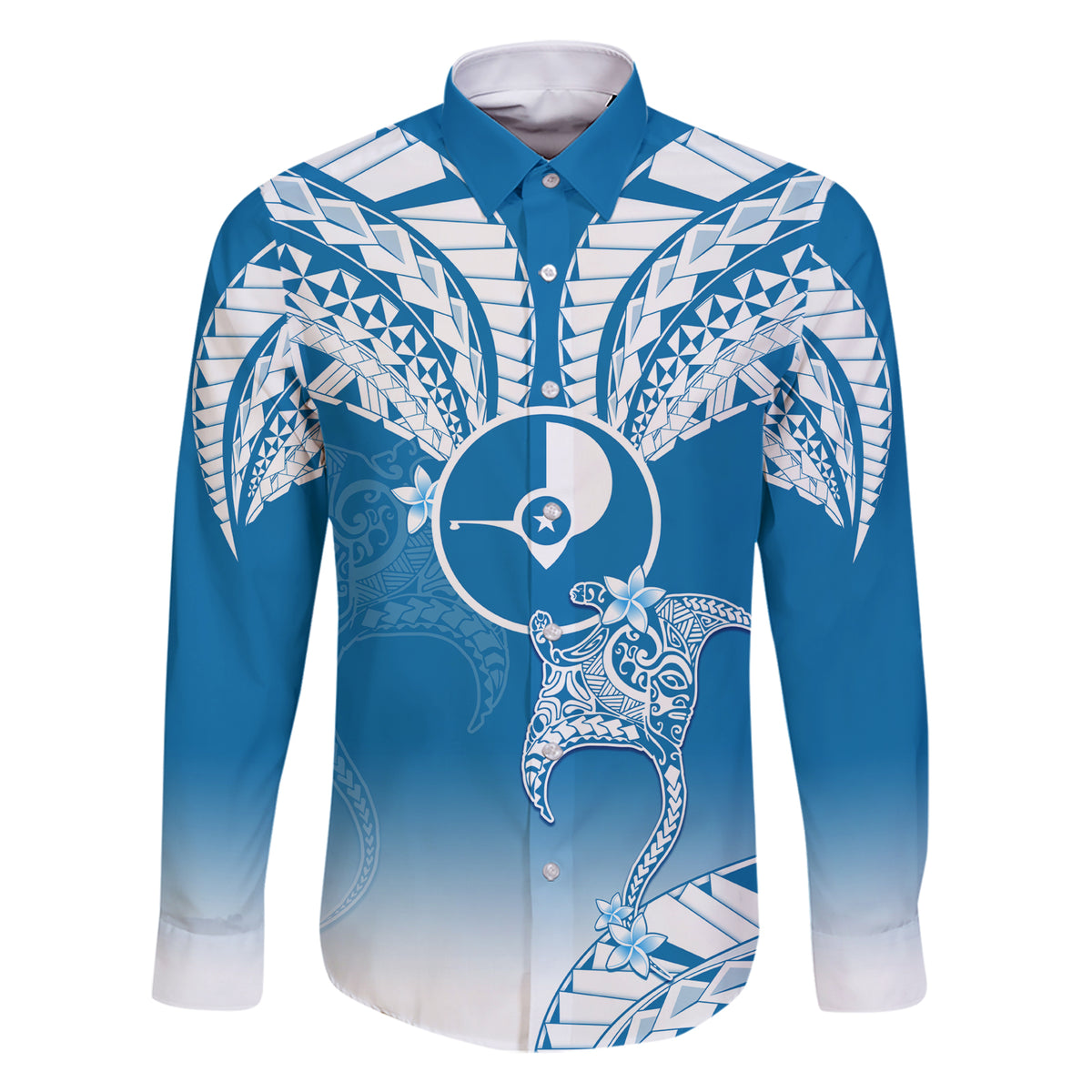 FSM Yap Constitution Day Family Matching Short Sleeve Bodycon Dress and Hawaiian Shirt Polynesian Batoids LT05 Dad's Shirt - Long Sleeve Blue - Polynesian Pride