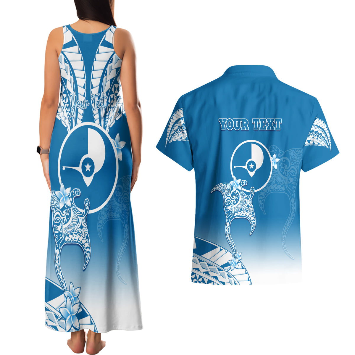 Personalised FSM Yap Constitution Day Couples Matching Tank Maxi Dress and Hawaiian Shirt Polynesian Batoids LT05 - Polynesian Pride