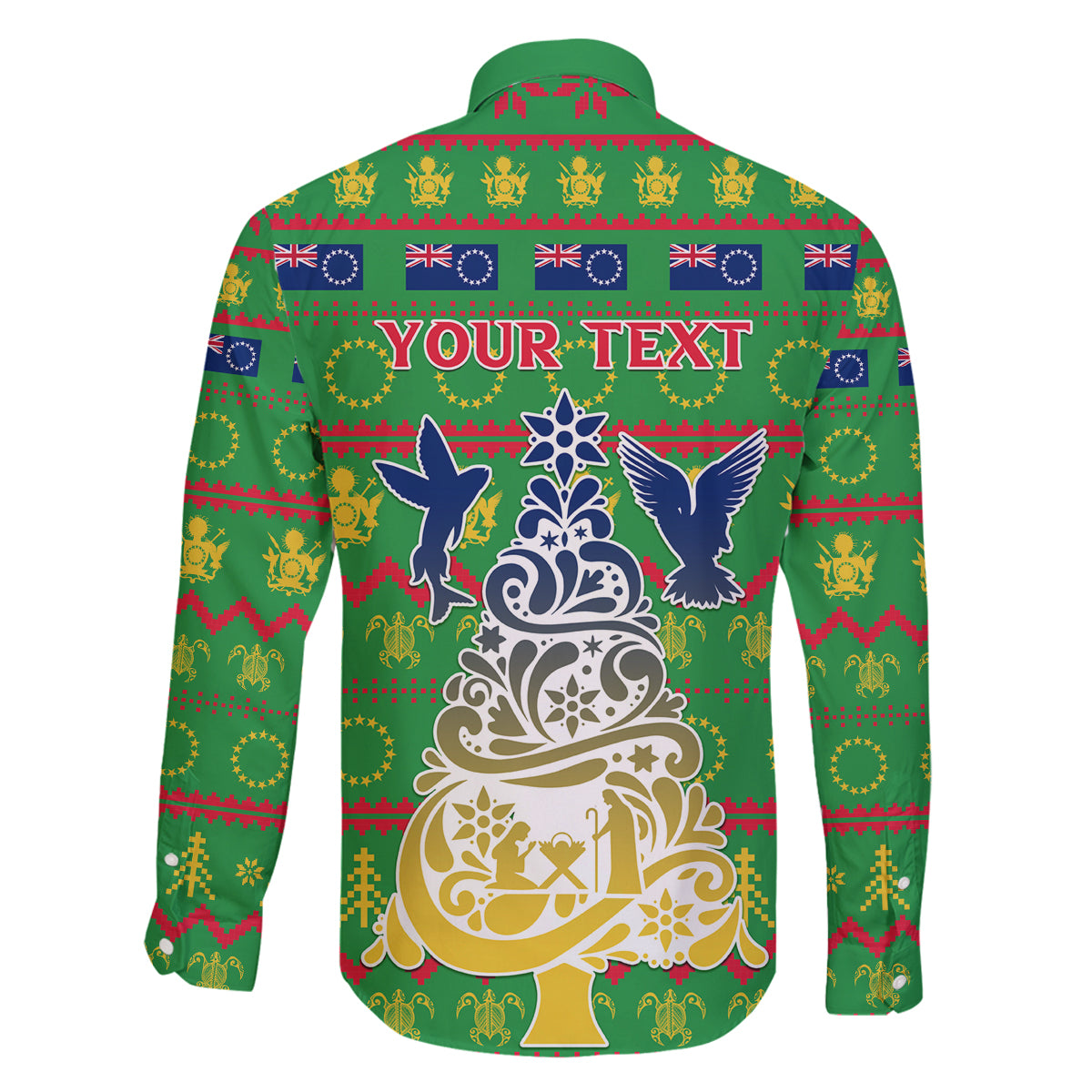 Personalised Cook Islands Christmas Family Matching Off Shoulder Maxi Dress and Hawaiian Shirt Santa Coat Of Arms Meri Kiritimiti LT05 - Polynesian Pride