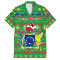 Personalised Cook Islands Christmas Family Matching Summer Maxi Dress and Hawaiian Shirt Santa Coat Of Arms Meri Kiritimiti LT05 Dad's Shirt - Short Sleeve Green - Polynesian Pride