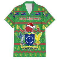 Personalised Cook Islands Christmas Family Matching Tank Maxi Dress and Hawaiian Shirt Santa Coat Of Arms Meri Kiritimiti LT05 Dad's Shirt - Short Sleeve Green - Polynesian Pride