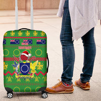 Cook Islands Christmas Luggage Cover Santa Coat Of Arms Meri Kiritimiti LT05 Green - Polynesian Pride