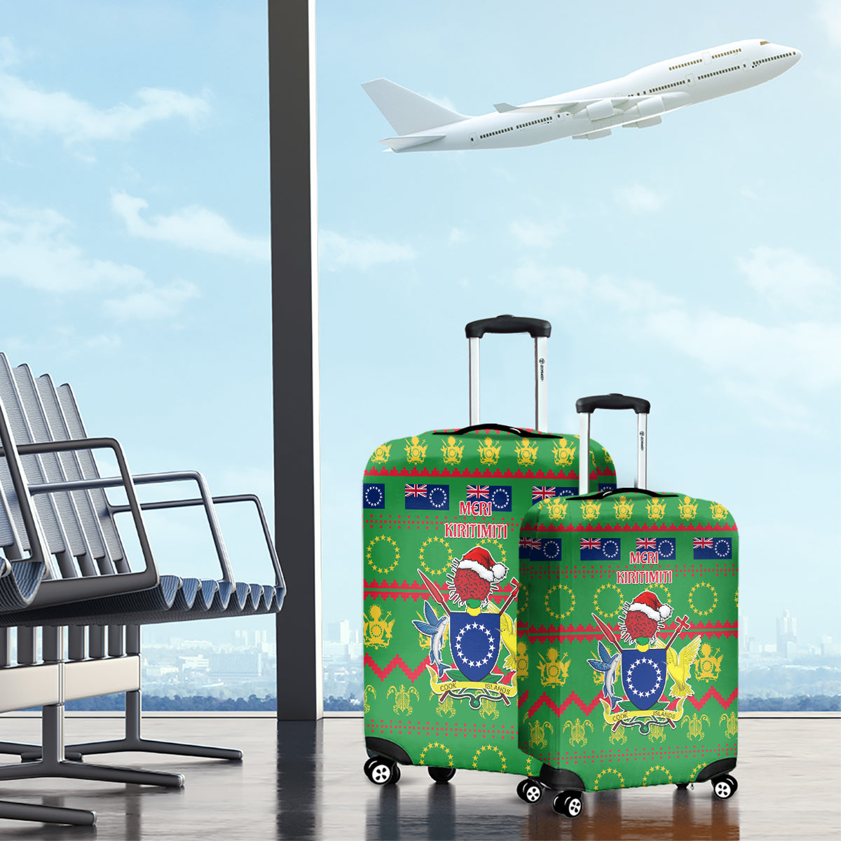 Cook Islands Christmas Luggage Cover Santa Coat Of Arms Meri Kiritimiti LT05 - Polynesian Pride