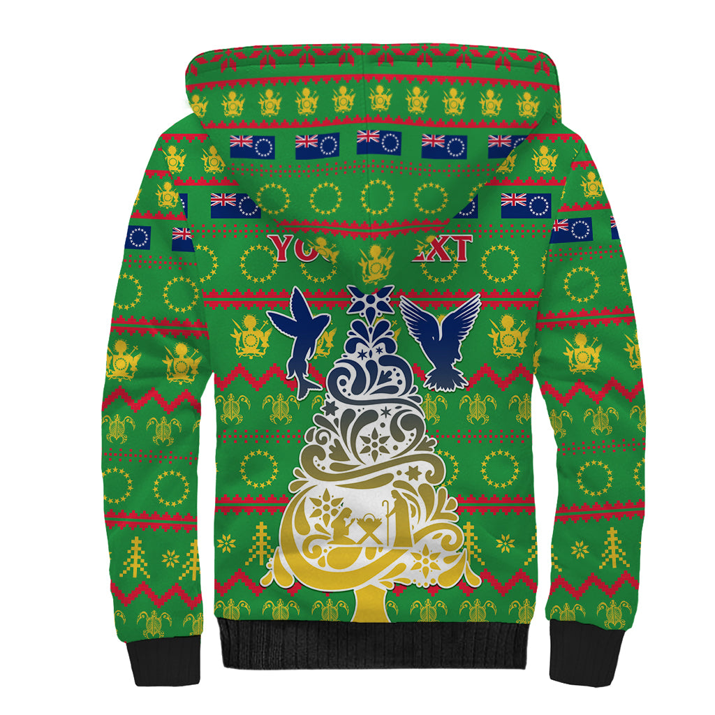 Personalised Cook Islands Christmas Sherpa Hoodie Santa Coat Of Arms Meri Kiritimiti LT05 - Polynesian Pride