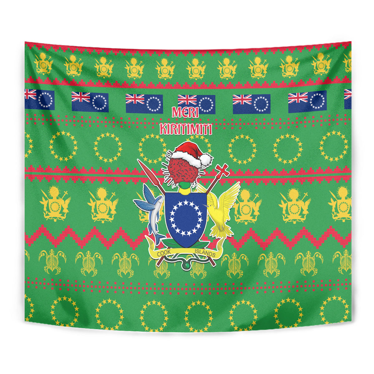 Cook Islands Christmas Tapestry Santa Coat Of Arms Meri Kiritimiti LT05 - Polynesian Pride