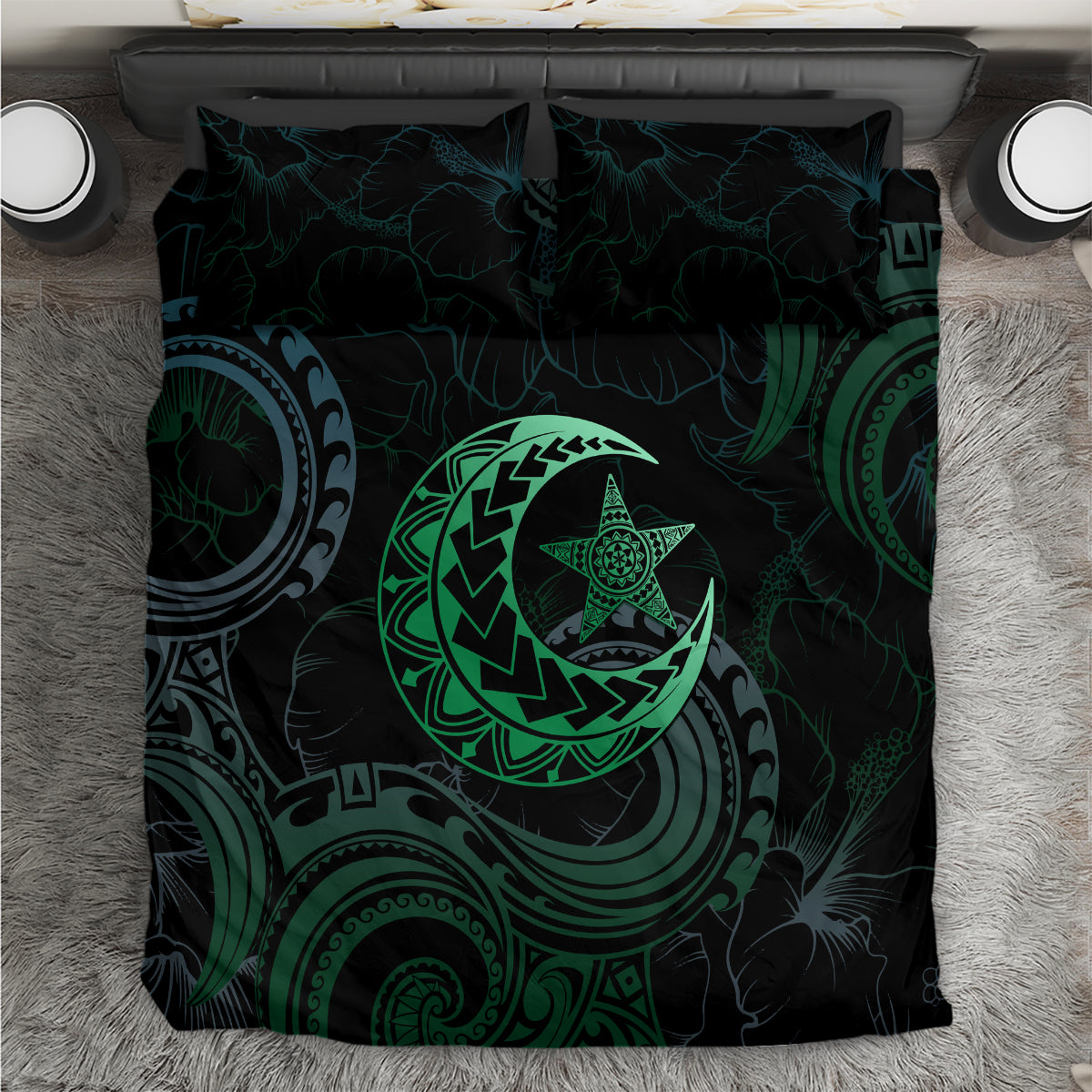 Polynesia Bedding Set With Islam Crescent And Star LT05 Green - Polynesian Pride