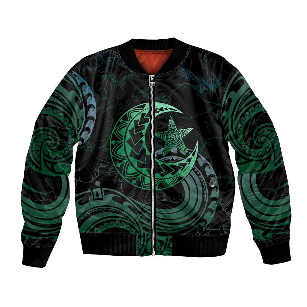 Personalised Polynesia Bomber Jacket With Islam Crescent And Star LT05 Unisex Green - Polynesian Pride