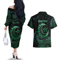 Personalised Polynesia Couples Matching Off The Shoulder Long Sleeve Dress and Hawaiian Shirt With Islam Crescent And Star LT05 - Polynesian Pride