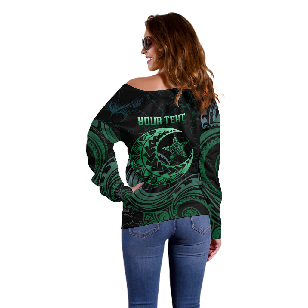 Personalised Polynesia Off Shoulder Sweater With Islam Crescent And Star LT05 - Polynesian Pride