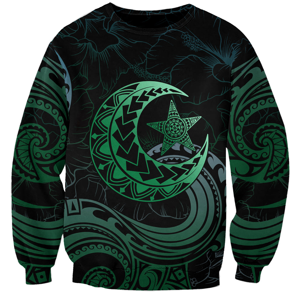 Personalised Polynesia Sweatshirt With Islam Crescent And Star LT05 Unisex Green - Polynesian Pride