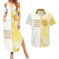 Personalised Polynesia Couples Matching Summer Maxi Dress and Hawaiian Shirt Bahai Faith Symbol LT05 Yellow - Polynesian Pride
