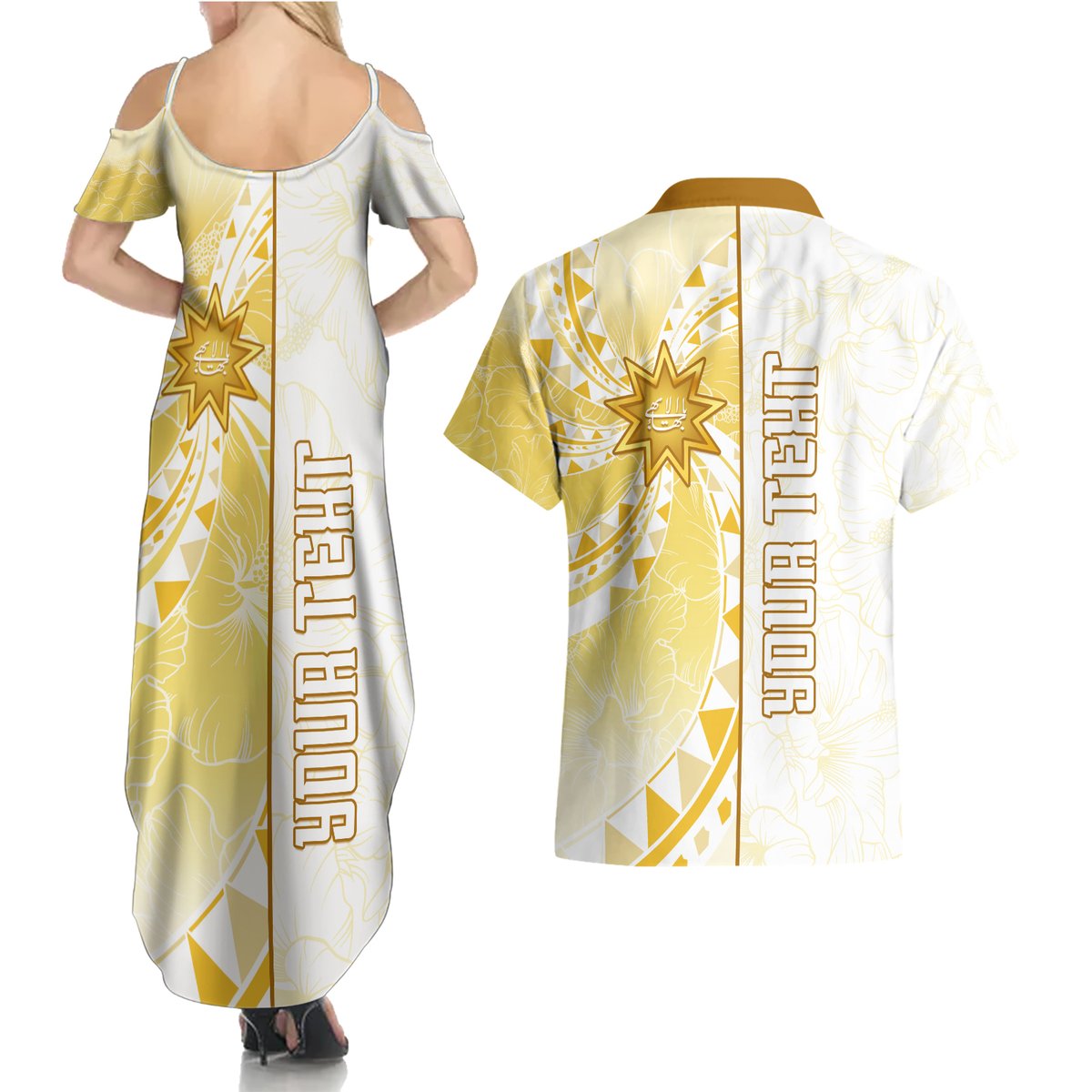 Personalised Polynesia Couples Matching Summer Maxi Dress and Hawaiian Shirt Bahai Faith Symbol LT05 - Polynesian Pride