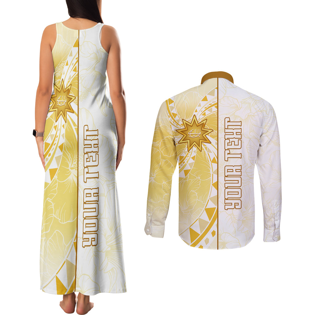 Personalised Polynesia Couples Matching Tank Maxi Dress and Long Sleeve Button Shirt Bahai Faith Symbol LT05 - Polynesian Pride