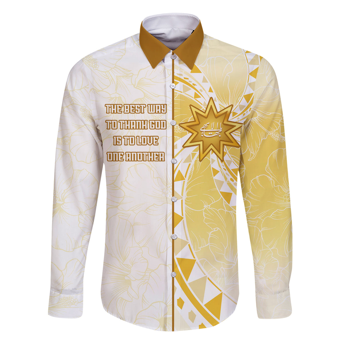 Personalised Polynesia Family Matching Tank Maxi Dress and Hawaiian Shirt Bahai Faith Symbol LT05 Dad's Shirt - Long Sleeve Yellow - Polynesian Pride