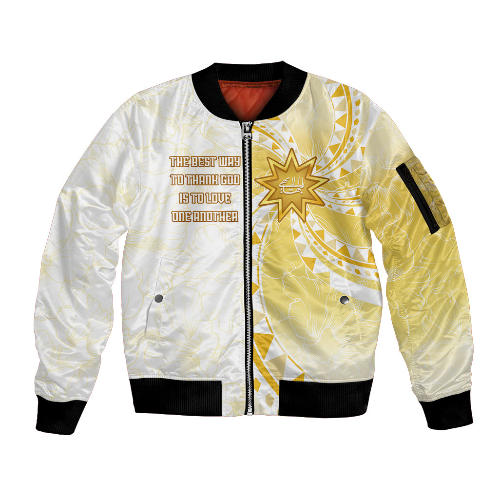 Personalised Polynesia Sleeve Zip Bomber Jacket Bahai Faith Symbol LT05 Unisex Yellow - Polynesian Pride