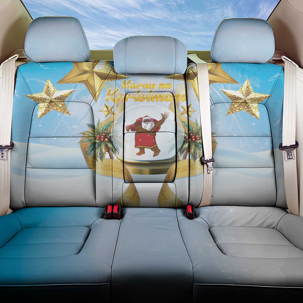 Fiji Christmas Back Car Seat Cover Snow Globe With Fijian Santa - Polynesian Pride