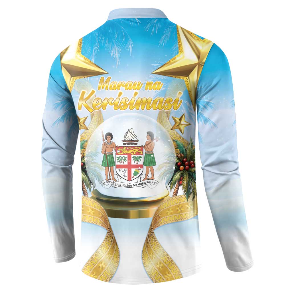 Fiji Christmas Button Sweatshirt Snow Globe With Fijian Santa LT05