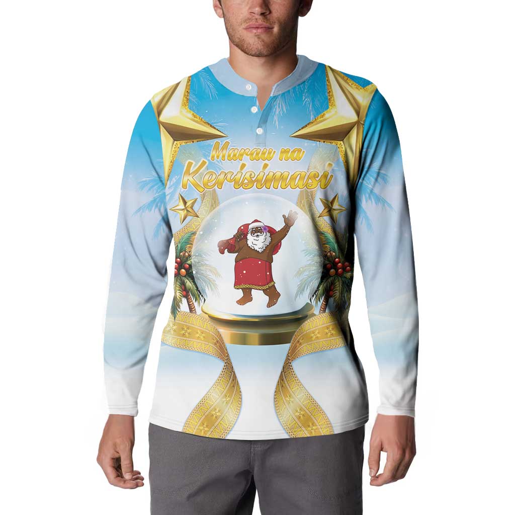 Fiji Christmas Button Sweatshirt Snow Globe With Fijian Santa LT05