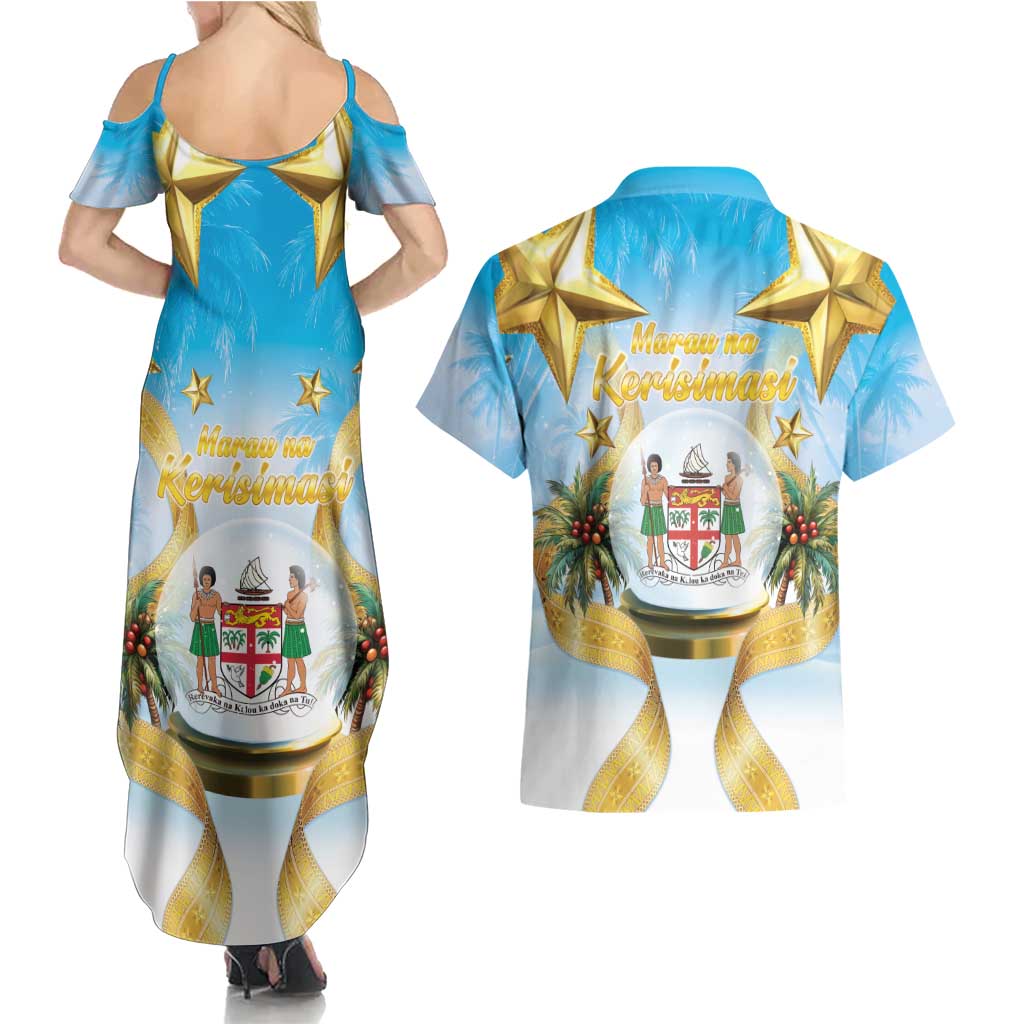 Fiji Christmas Couples Matching Summer Maxi Dress and Hawaiian Shirt Snow Globe With Fijian Santa LT05