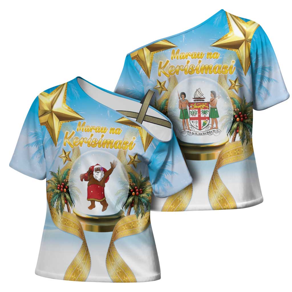Fiji Christmas Cross Shoulder Shirt Snow Globe With Fijian Santa LT05
