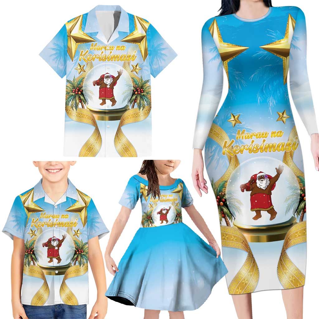 Fiji Christmas Family Matching Long Sleeve Bodycon Dress and Hawaiian Shirt Snow Globe With Fijian Santa LT05