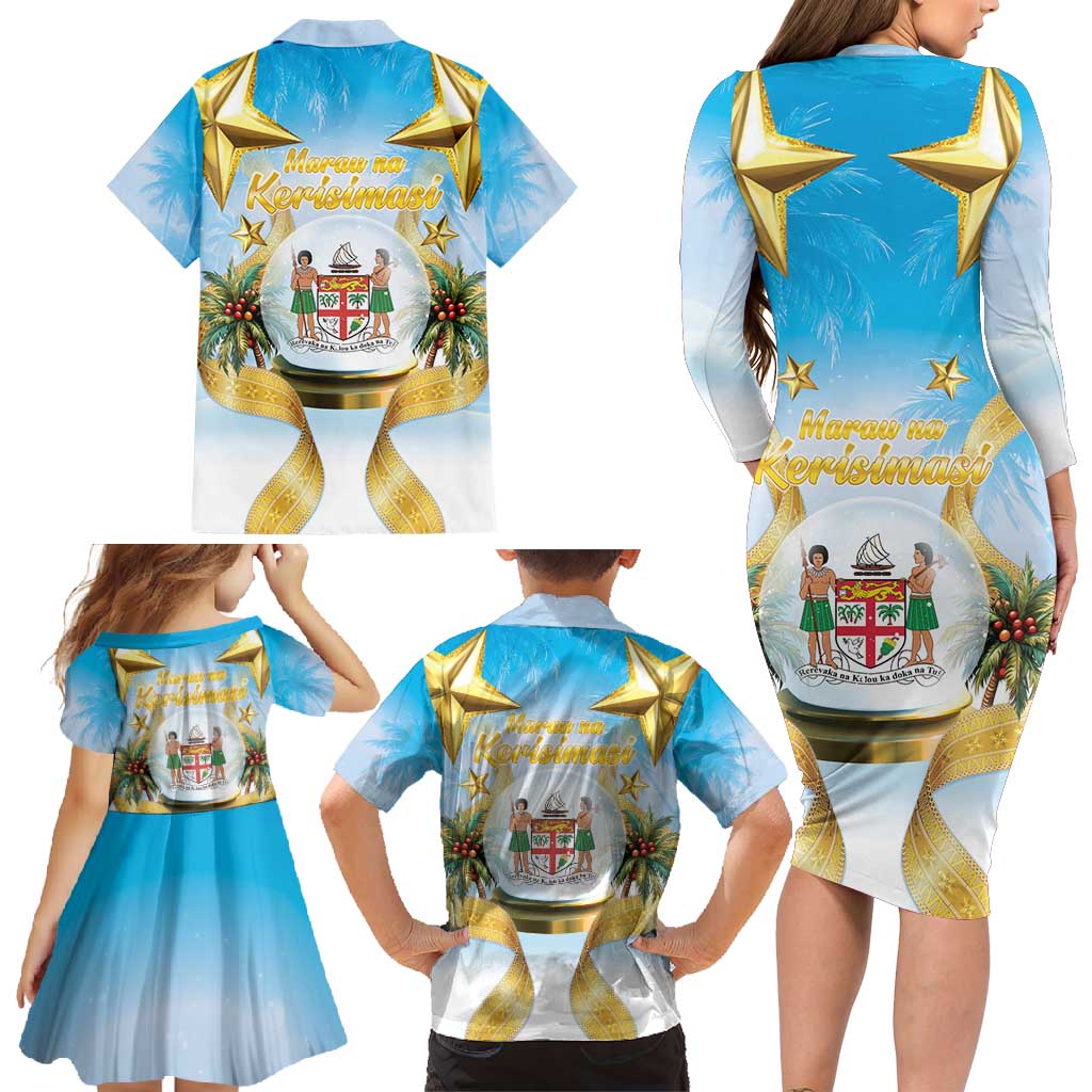 Fiji Christmas Family Matching Long Sleeve Bodycon Dress and Hawaiian Shirt Snow Globe With Fijian Santa LT05