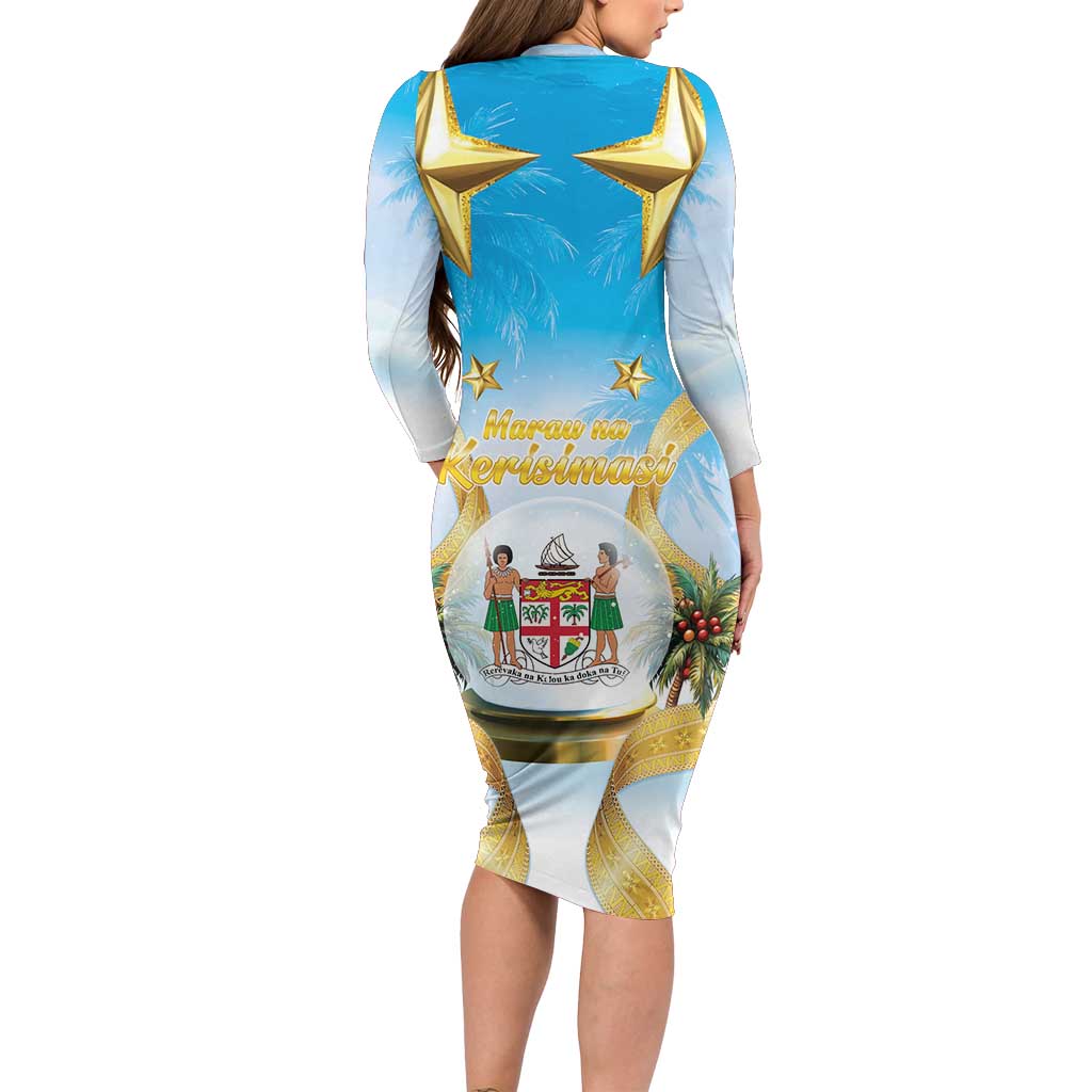 Fiji Christmas Family Matching Long Sleeve Bodycon Dress and Hawaiian Shirt Snow Globe With Fijian Santa LT05