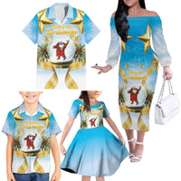 Fiji Christmas Family Matching Off The Shoulder Long Sleeve Dress and Hawaiian Shirt Snow Globe With Fijian Santa LT05