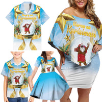Fiji Christmas Family Matching Off Shoulder Short Dress and Hawaiian Shirt Snow Globe With Fijian Santa LT05