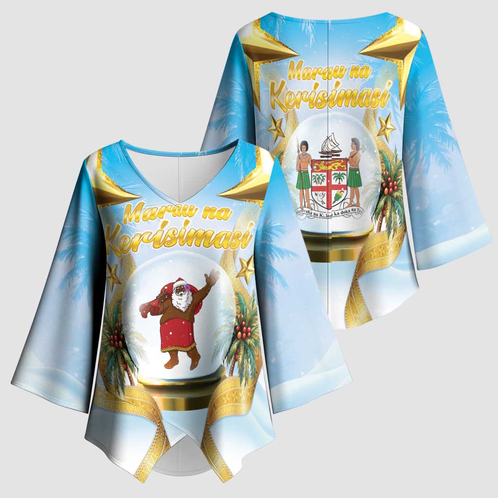 Fiji Christmas Kimono Sleeve Blouse Snow Globe With Fijian Santa LT05