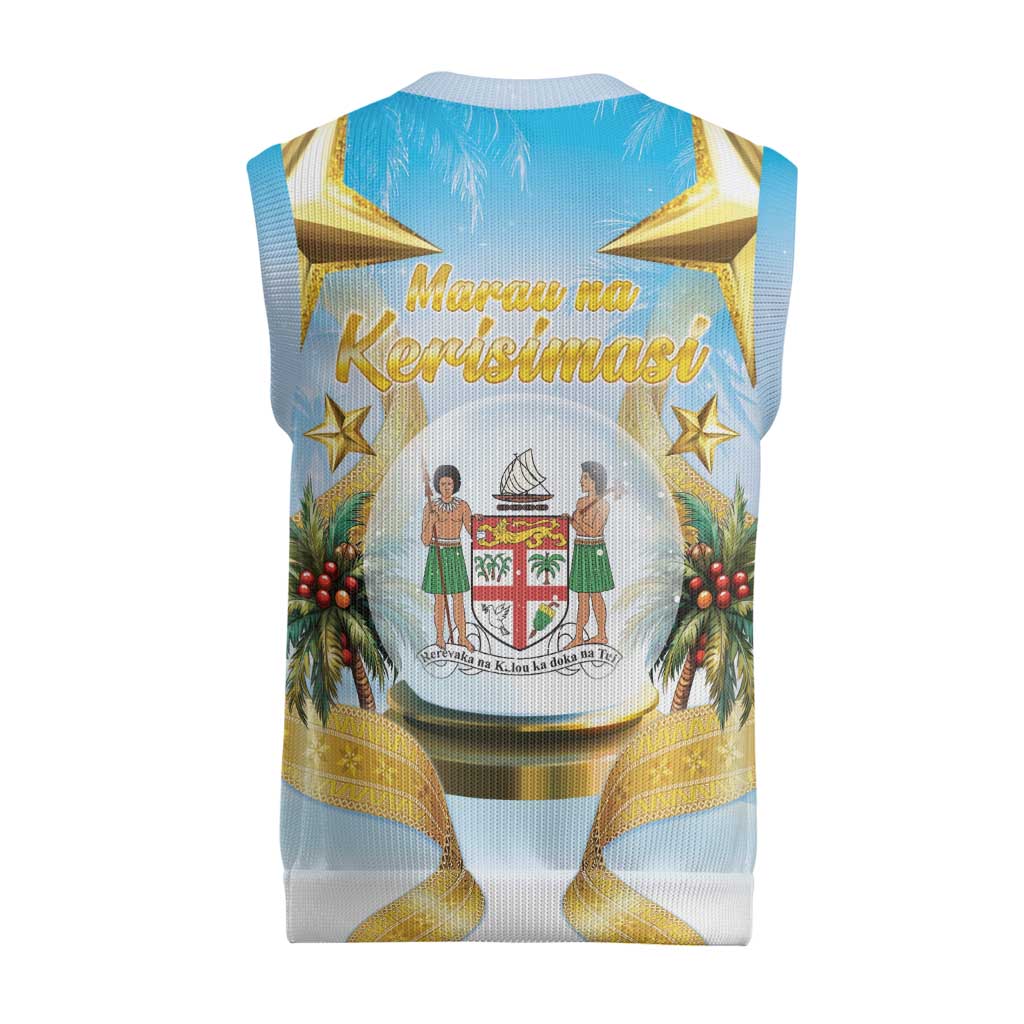 Fiji Christmas Knitted V-Neck Vest Snow Globe With Fijian Santa - Polynesian Pride