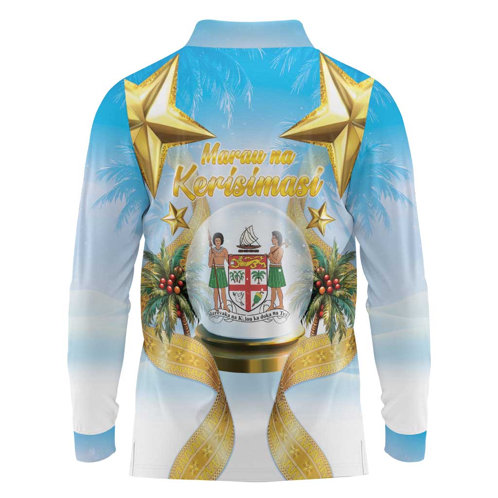 Fiji Christmas Long Sleeve Polo Shirt Snow Globe With Fijian Santa LT05