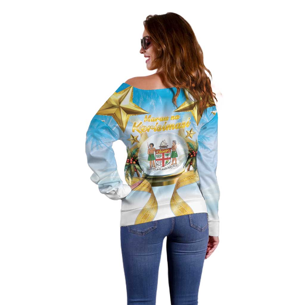 Fiji Christmas Off Shoulder Sweater Snow Globe With Fijian Santa LT05