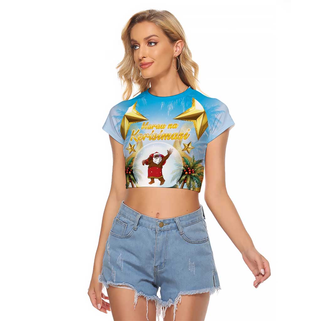 Fiji Christmas Raglan Cropped T Shirt Snow Globe With Fijian Santa LT05