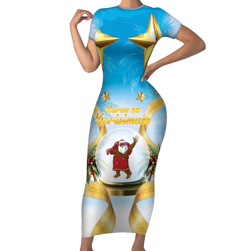 Fiji Christmas Short Sleeve Bodycon Dress Snow Globe With Fijian Santa LT05