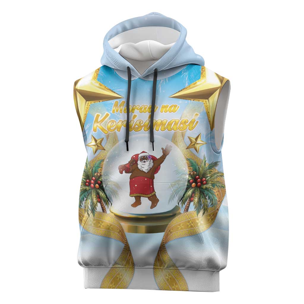 Fiji Christmas Sleeveless Hoodie Snow Globe With Fijian Santa LT05