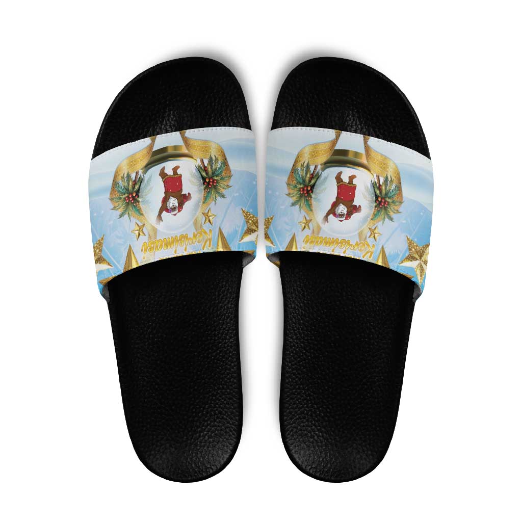 Fiji Christmas Slide Sandals Snow Globe With Fijian Santa - Polynesian Pride